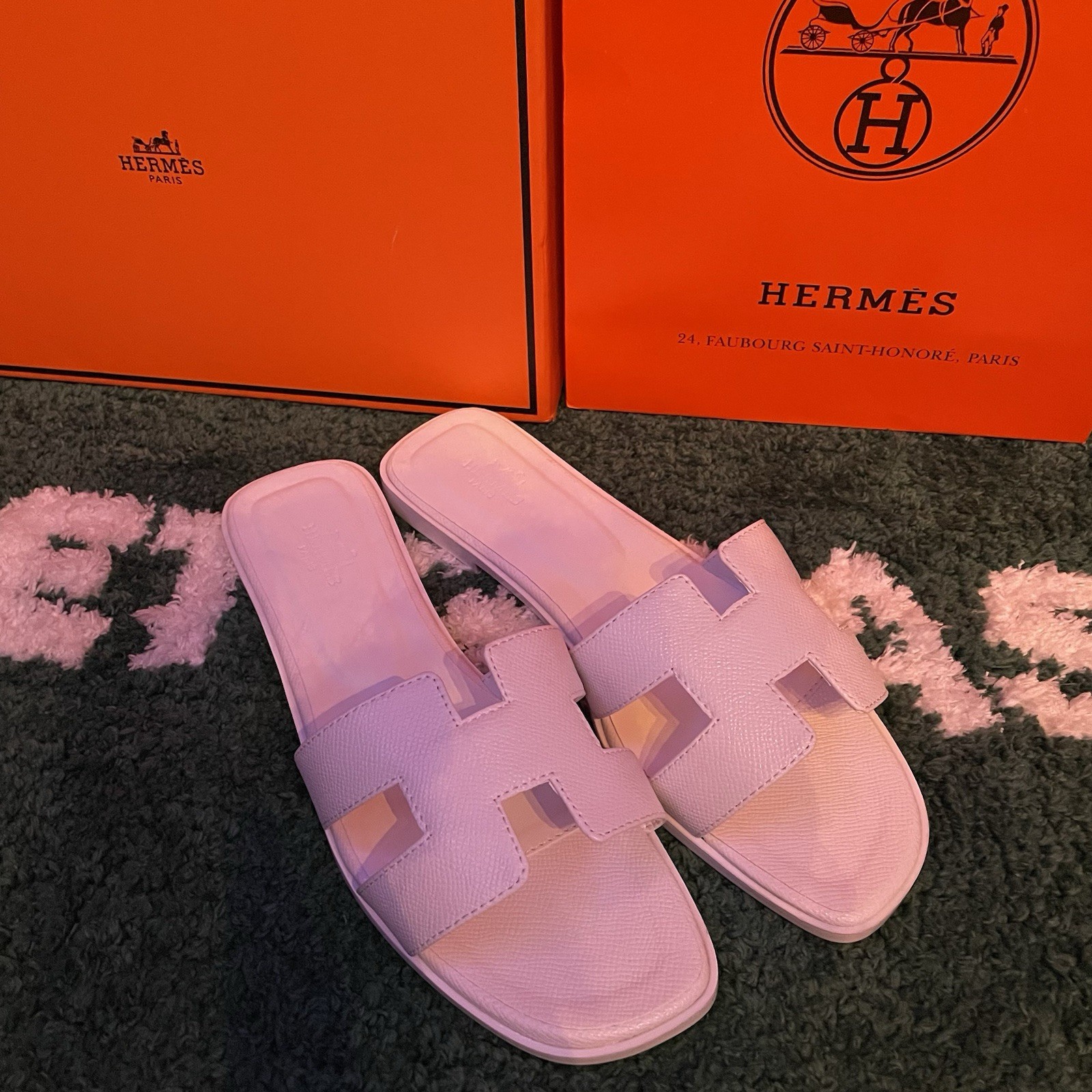 Hermes Oran Slip-On Sandals Women Size EU 38/US 8 White