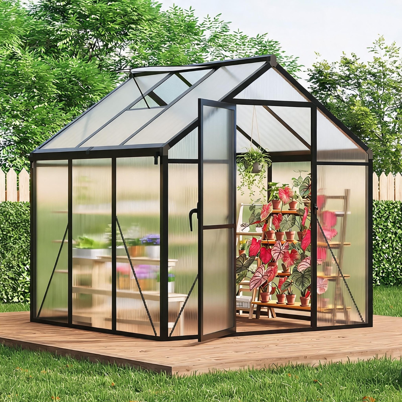 6\'x6\'/ 6\'x8\'/ 6\'x10\' Walk-in Polycarbonate Greenhouse Kit Aluminum Frame