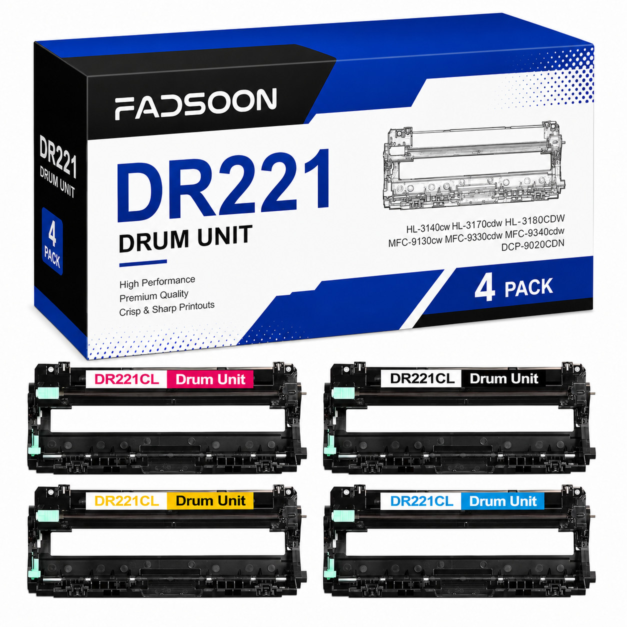 DR221CL 4PK Color Drum Unit for HL-3140CW HL-3170CDW 3180CDW MFC-9130CW 9330CDW 
