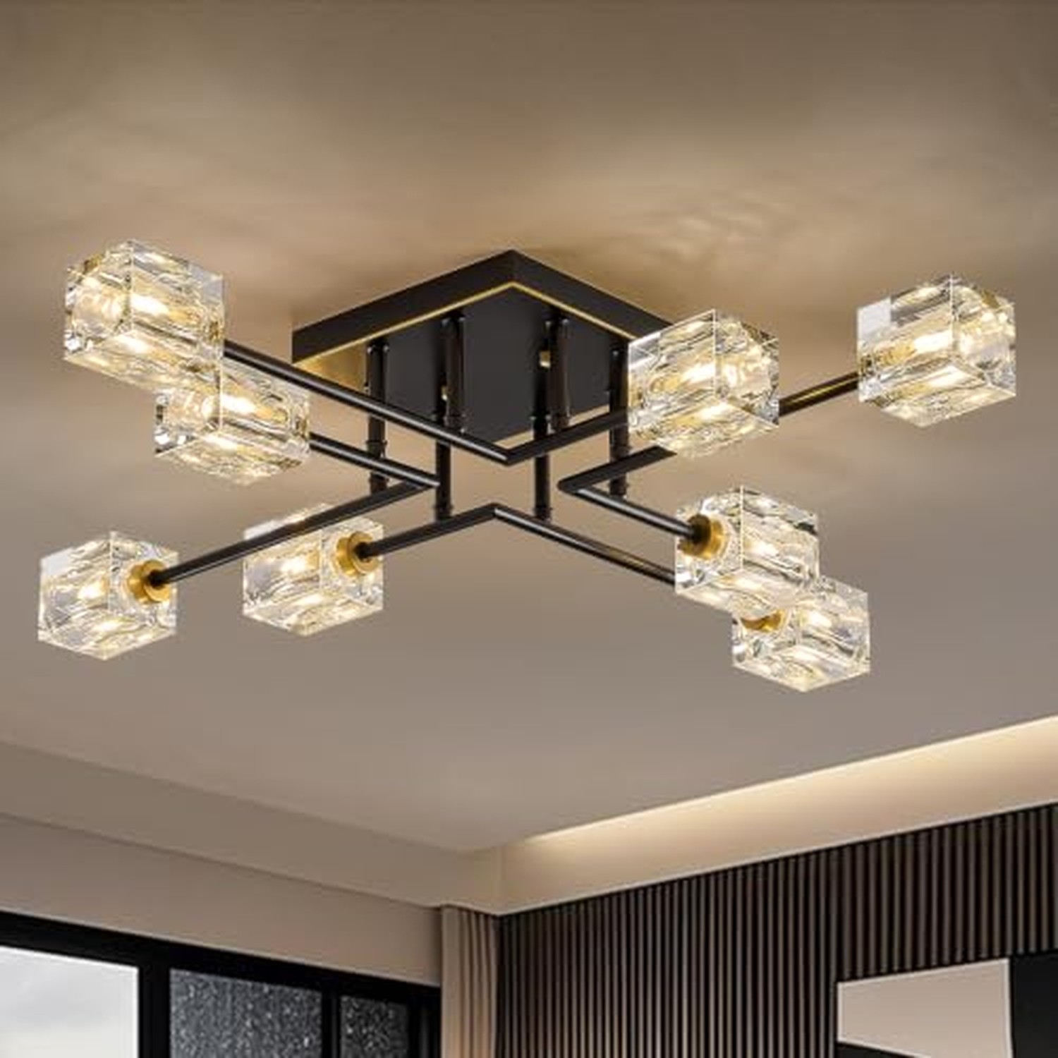 Black Gold Crystal Sputnik Chandelier 8-Light 31.5\ Black Gold Crystal Sputnik Chandelier 8-Light 31.5\