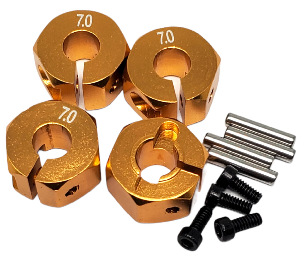 NHX RC Wheel Hex Adaptor 12x7mm with Pins Gold (4pc) Thickness 7mm