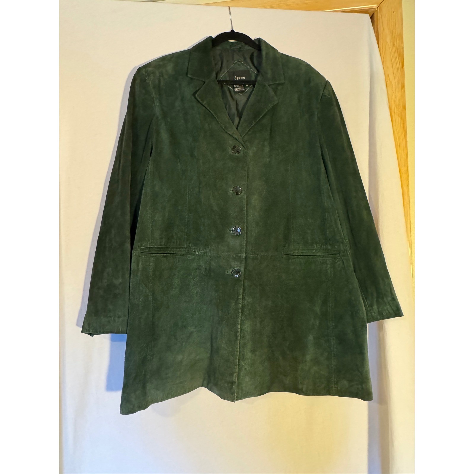 Dennis Basso Green Genuine Suede Leather Coat 2X Plus Size Blazer Jacket