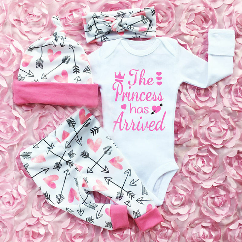 4PCS Newborn Kids Baby Girl Outfits Clothes Romper Bodysuit+Tutu Pants Hat Set