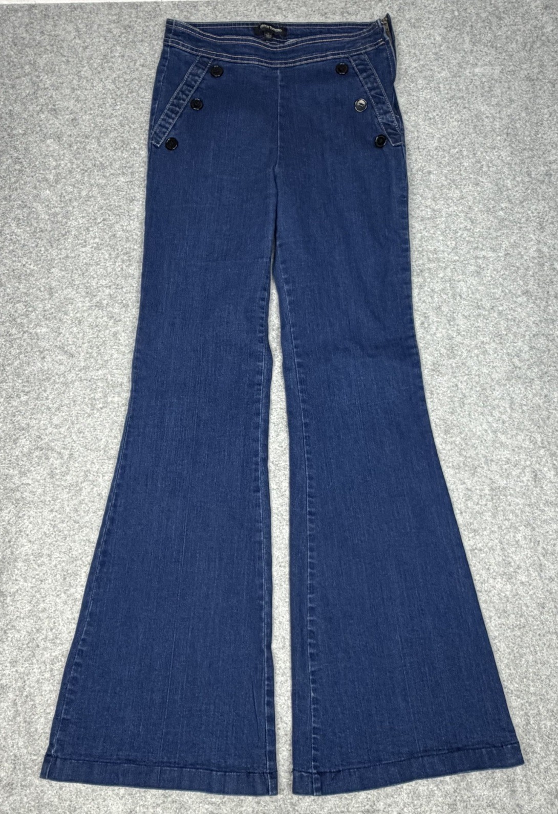 Jealous Tomato Jeans Womens Large Blue Stretch Side Zip 28x33 Flare Bell Bottom