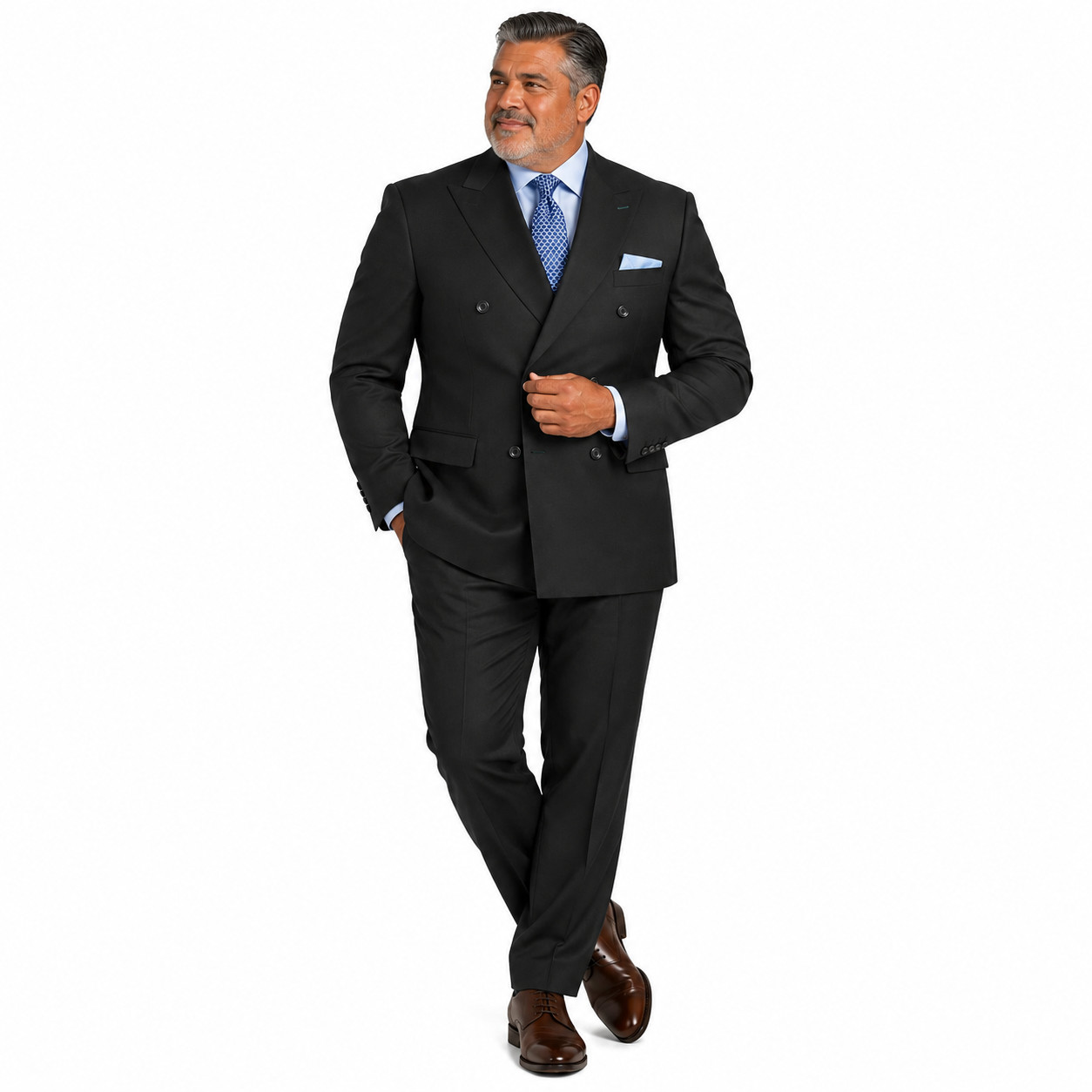 Vinci Men's Black Solid Double Breasted Classic Fit Suit Size 38 to 56 NEW