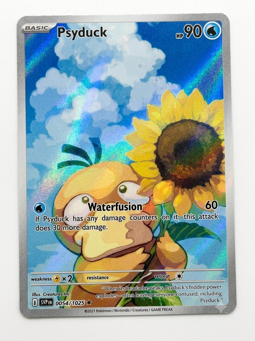 π Handmade Unofficial Fan Art Inspired PSYDUCK WITH FLOWER Collectible Card π Handmade Unofficial Fan Art Inspired PSYDUCK WITH FLOWER Collectible Card