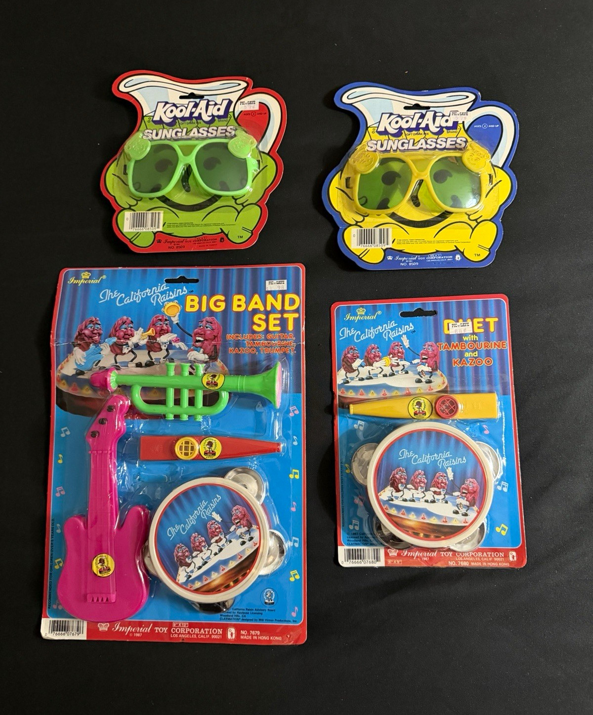 Vintage 1980s Kool-Aid Sunglasses & California Raisins Toys Sealed NOS Lot
