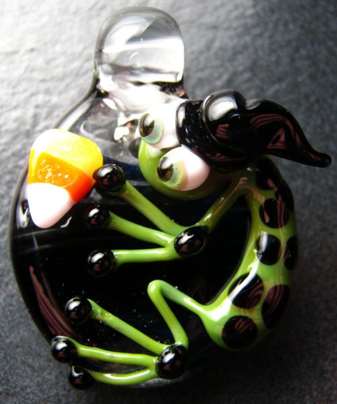 Boomwire - Glass Witch Frog Candy pendant - Handmade Halloween lampwork jewelry