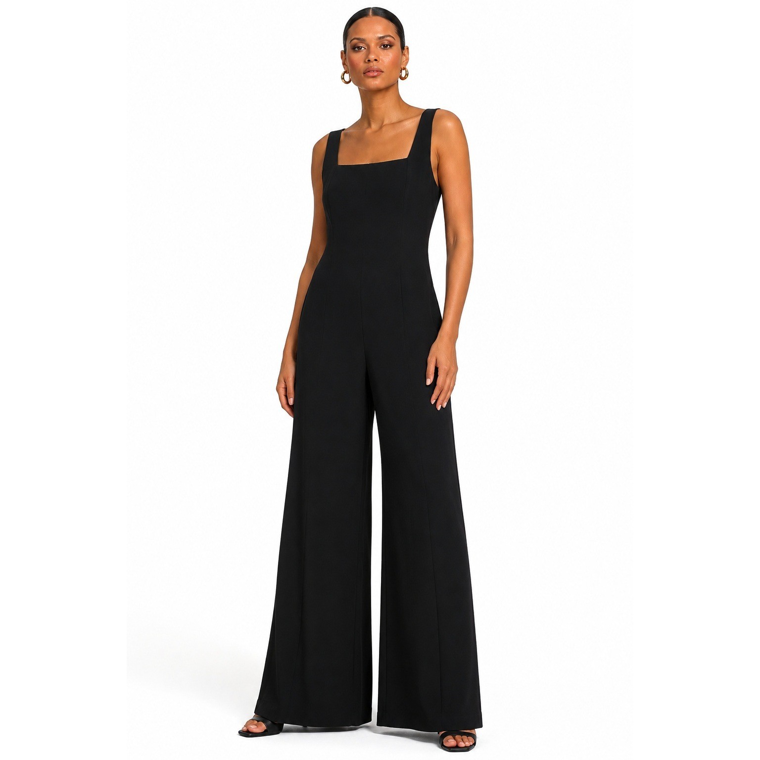 Nine & Britton Black Square Neck Smocked Back Wide Leg Jumpsuit Womens SP