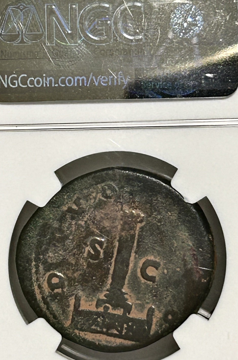 Antoninus Pius AE Sestertius AD 138-161 NGC VG 4/5 3/5 Column Statue of Pius Antoninus Pius AE Sestertius AD 138-161 NGC VG 4/5 3/5 Column Statue of Pius