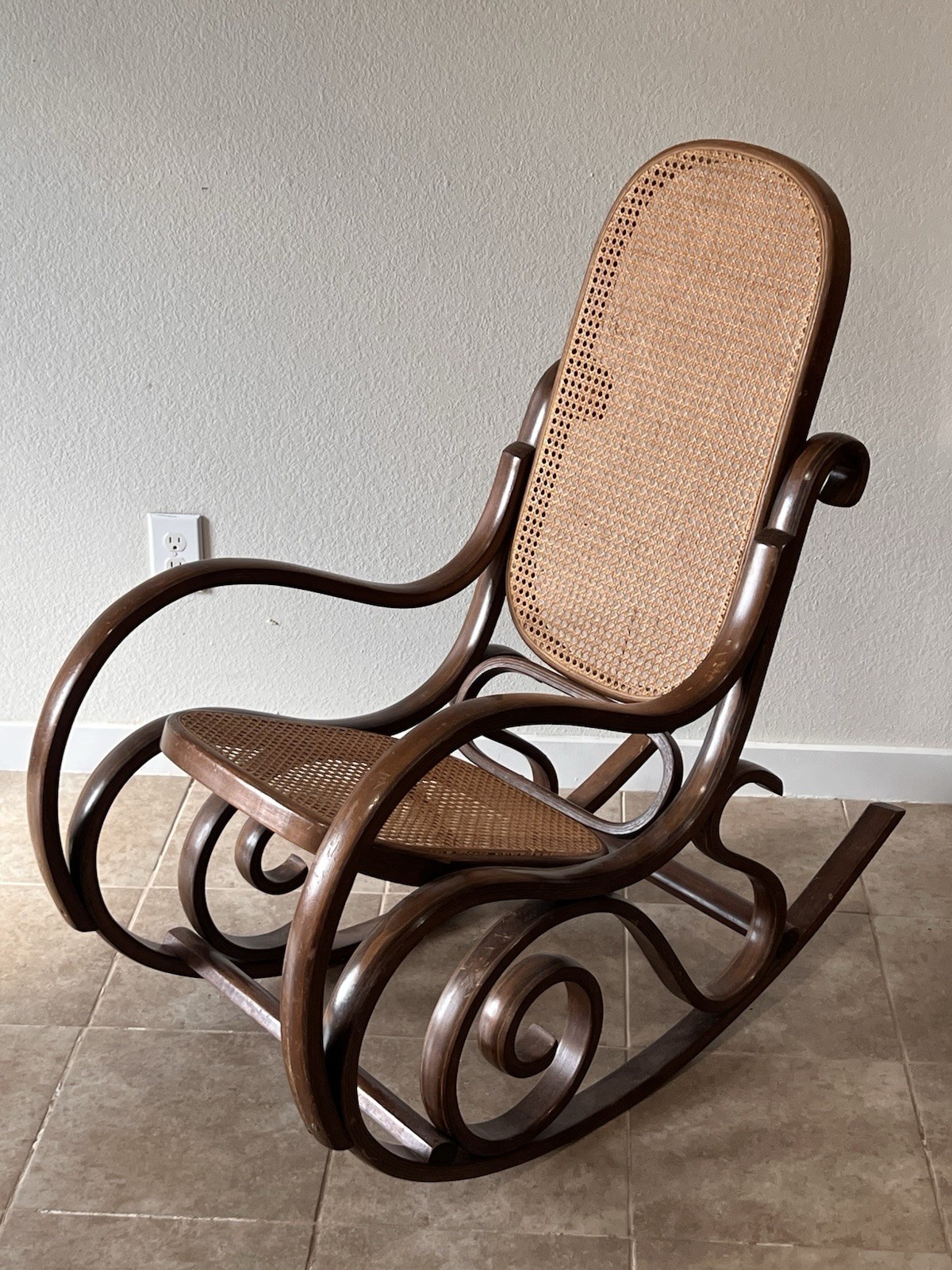 Vintage Thonet No. 10 Bentwood Cane Rocking Chair Poland Mid Century Modern