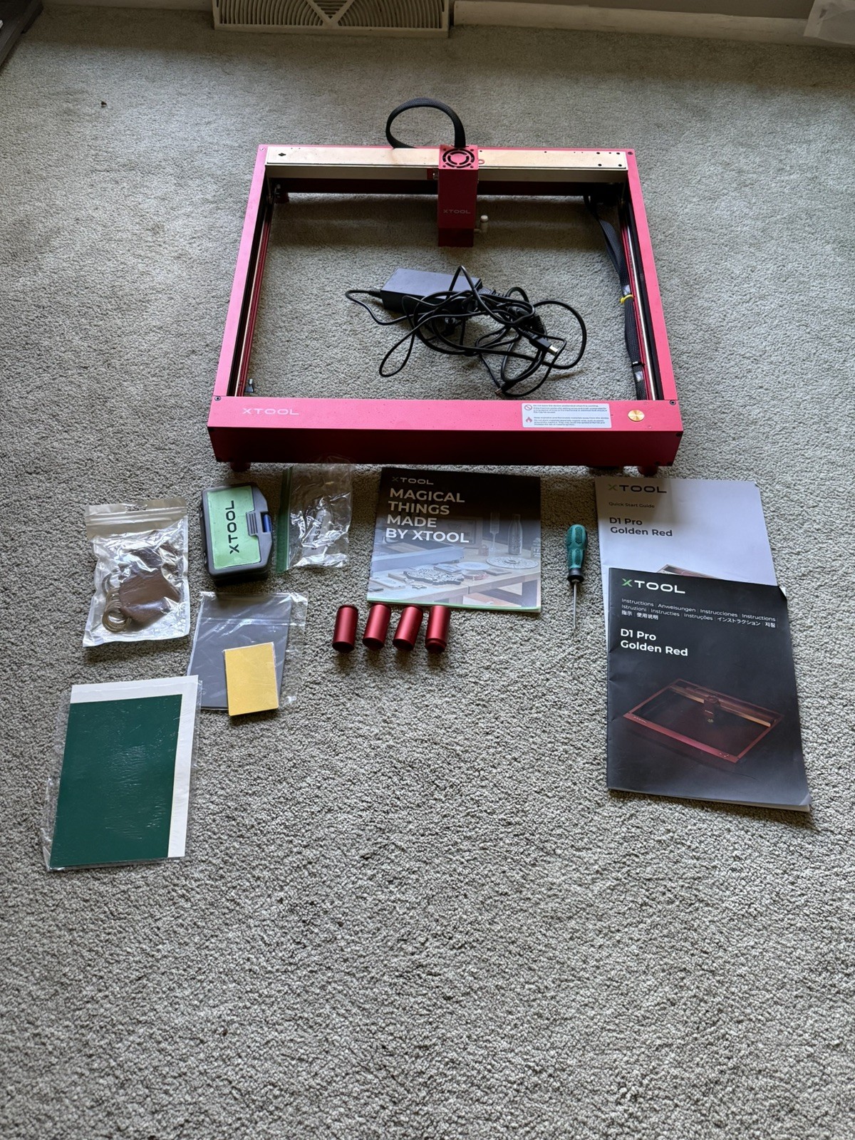 xTool D1 Pro 10W Laser Engraver Golden Red w/ Leg Extensions & Accessories 