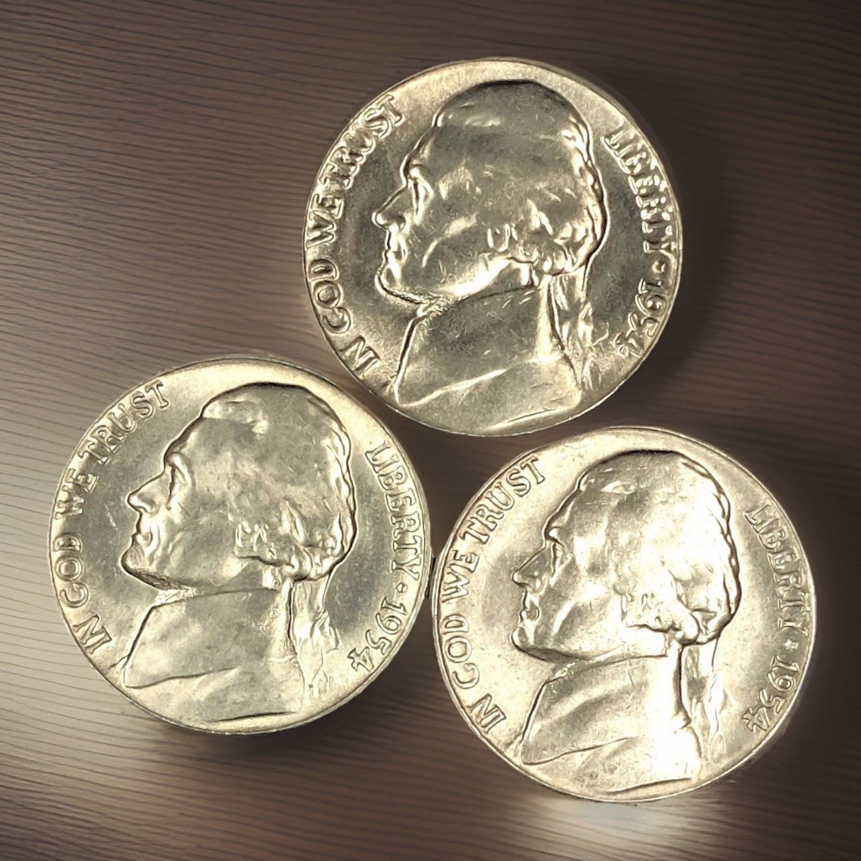 1954 P, D and S UNCIRCULATED JEFFERSON NICKELS CHOICE TO GEM BU 1954 P, D and S UNCIRCULATED JEFFERSON NICKELS CHOICE TO GEM BU