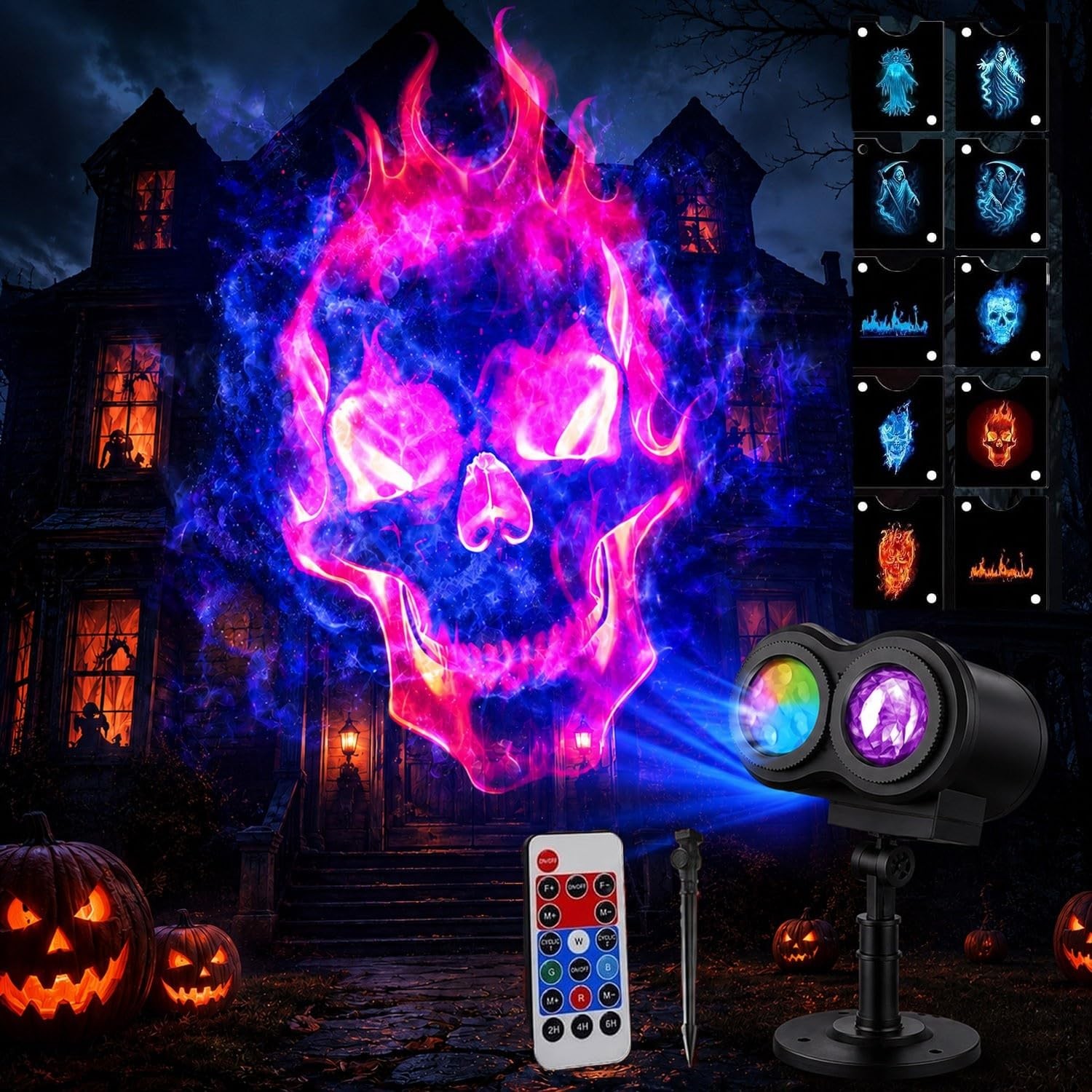 2027 32ft Dark Cast Halloween Projector Hologram Scary Skull Dynamic 10 Patterns 2027 32ft Dark Cast Halloween Projector Hologram Scary Skull Dynamic 10 Patterns