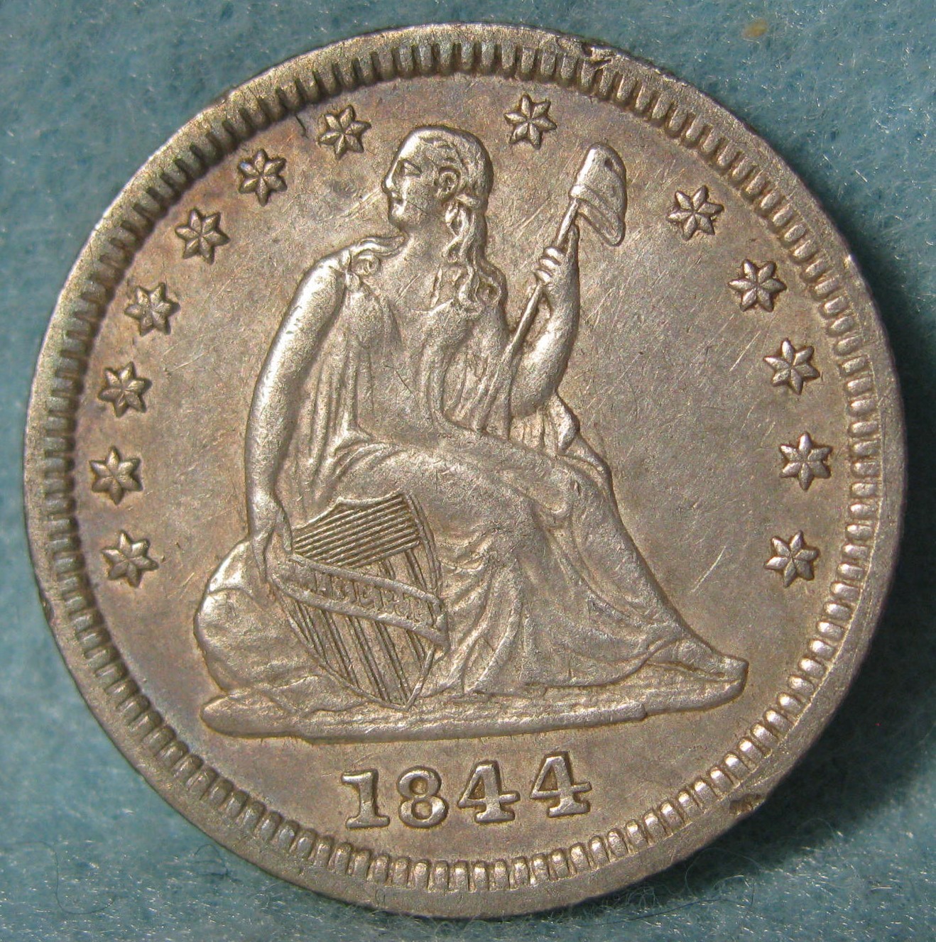 1844 Seated Liberty Silver Quarter AU Old US Coin #512