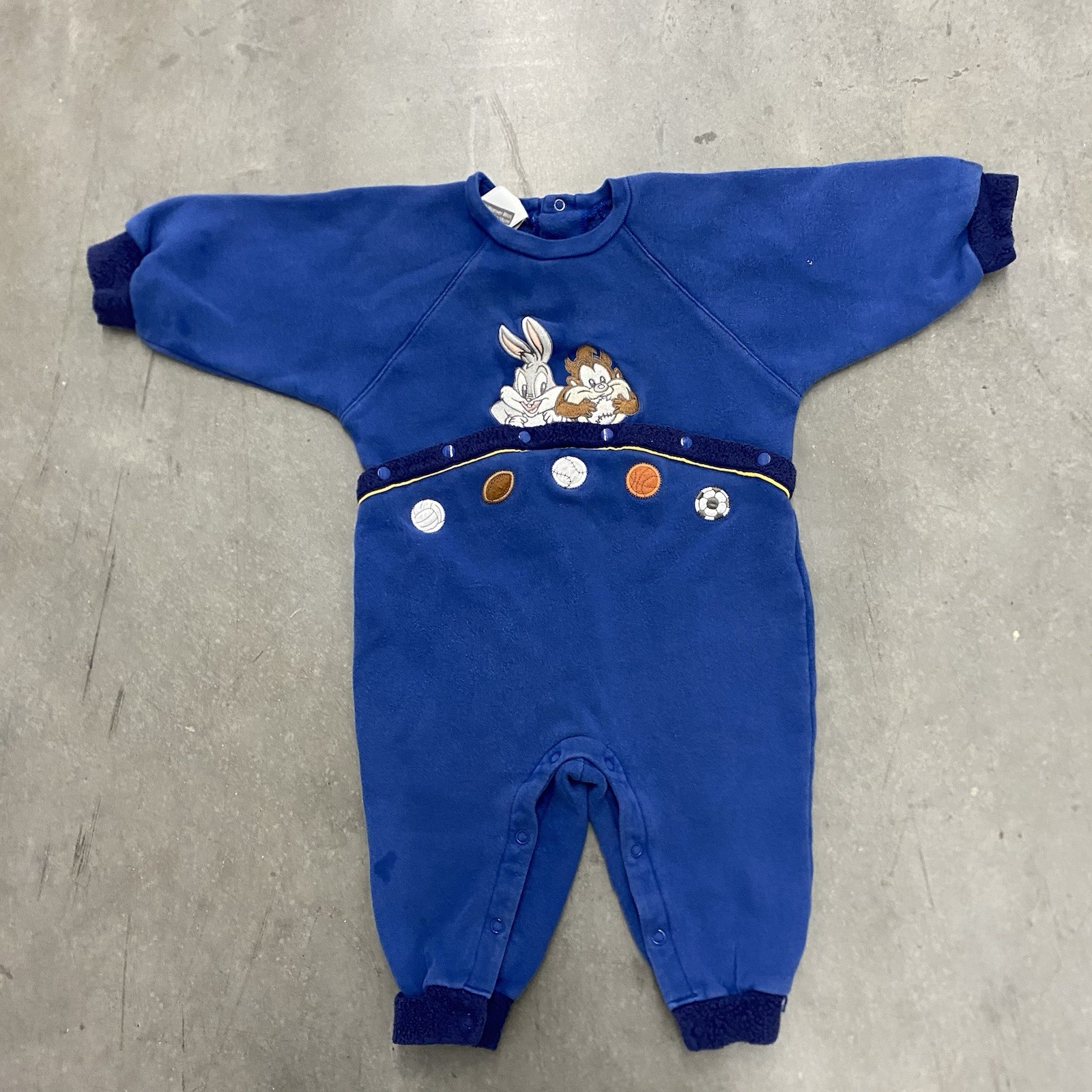 Vintage Bugs Bunny Taz Romper Baby 24M Blue Warner Bros Looney Tunes