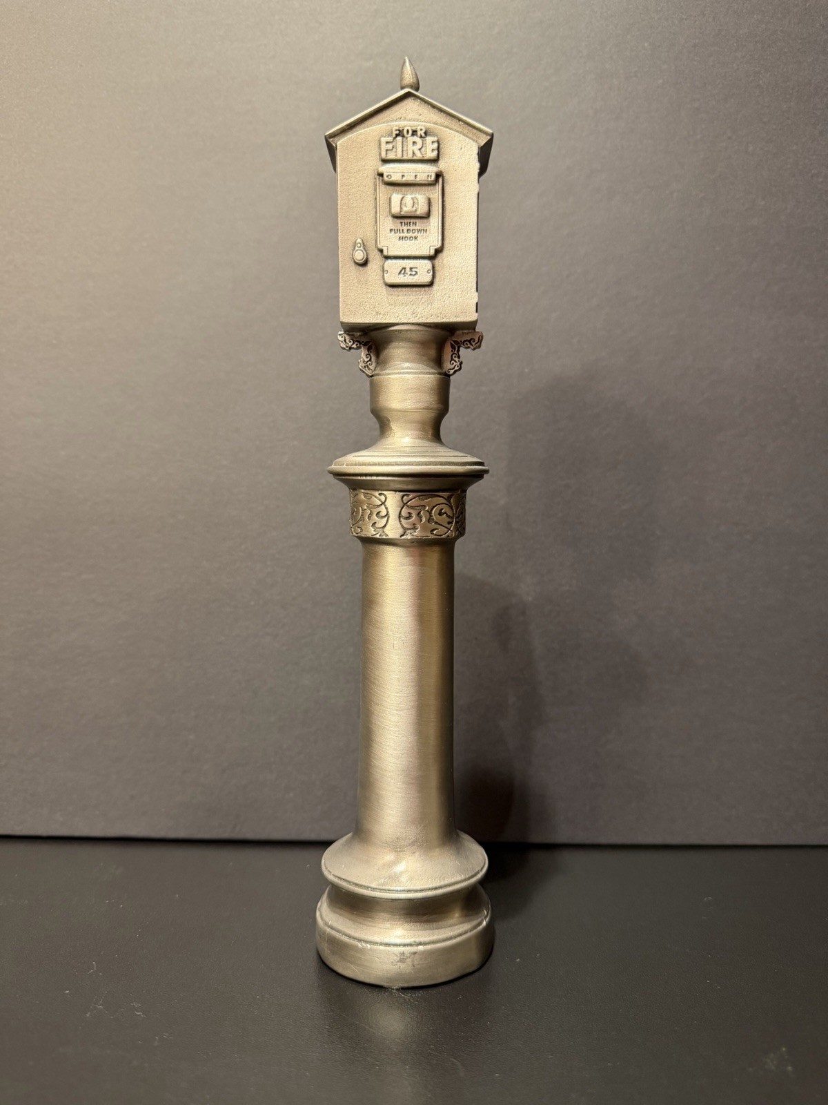 Vintage Pewter Fire Alarm Box on Pedestal Paperweight 10” Tall Vintage Pewter Fire Alarm Box on Pedestal Paperweight 10” Tall
