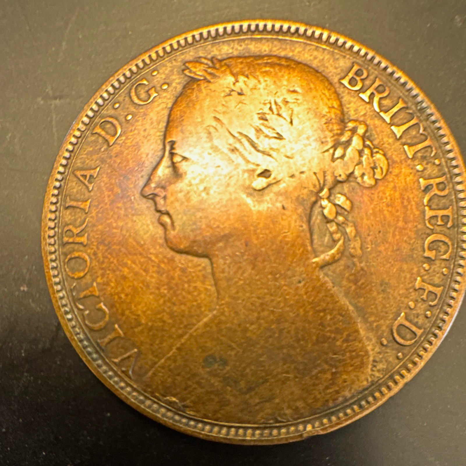 1892 Great Britain England Penny Victoria Bun Head Bronze Coin KM#749 BN 1892 Great Britain England Penny Victoria Bun Head Bronze Coin KM#749 BN