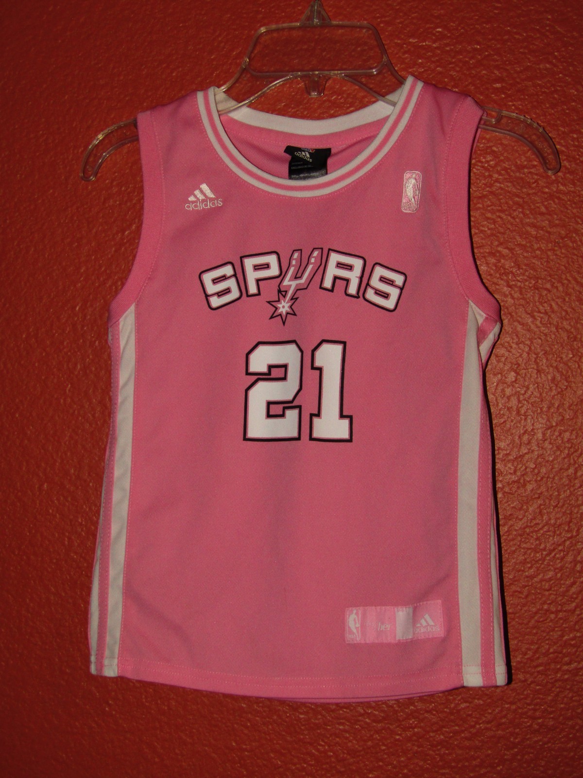 Tim Duncan Adidas San Antonio Spurs Pink Basketball Jersey Girl\'s Medium 5/6