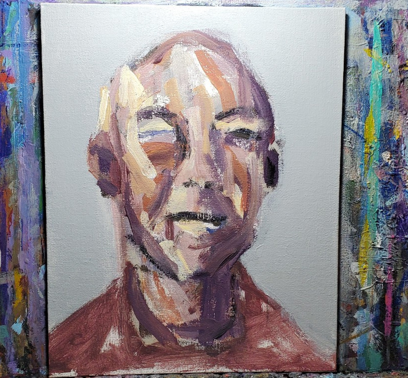 Original Outsider Abstract Expressionist Male Portrait Painting on Canvas Board
