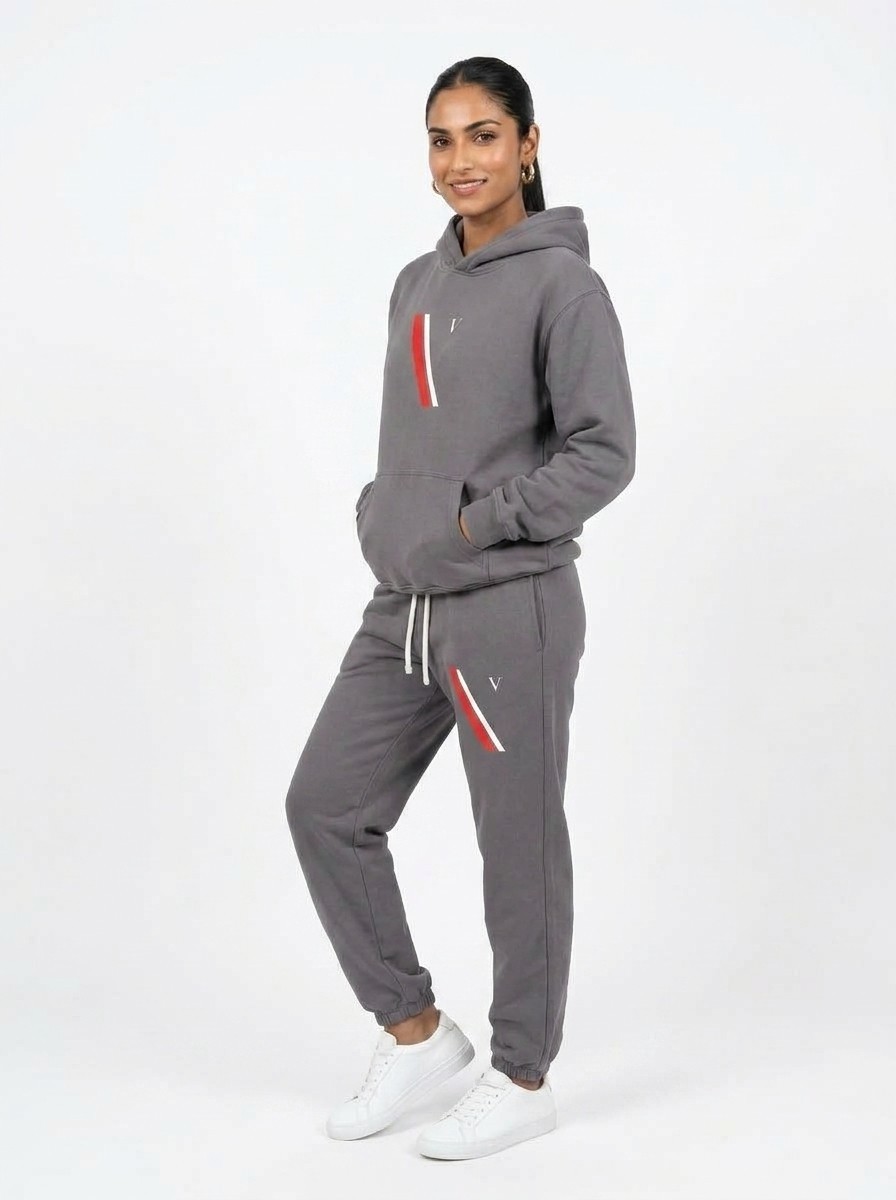 VÉRON Stripes V Logo Women\'s Hoodie & Sweatpants Matching Set 2-Piece