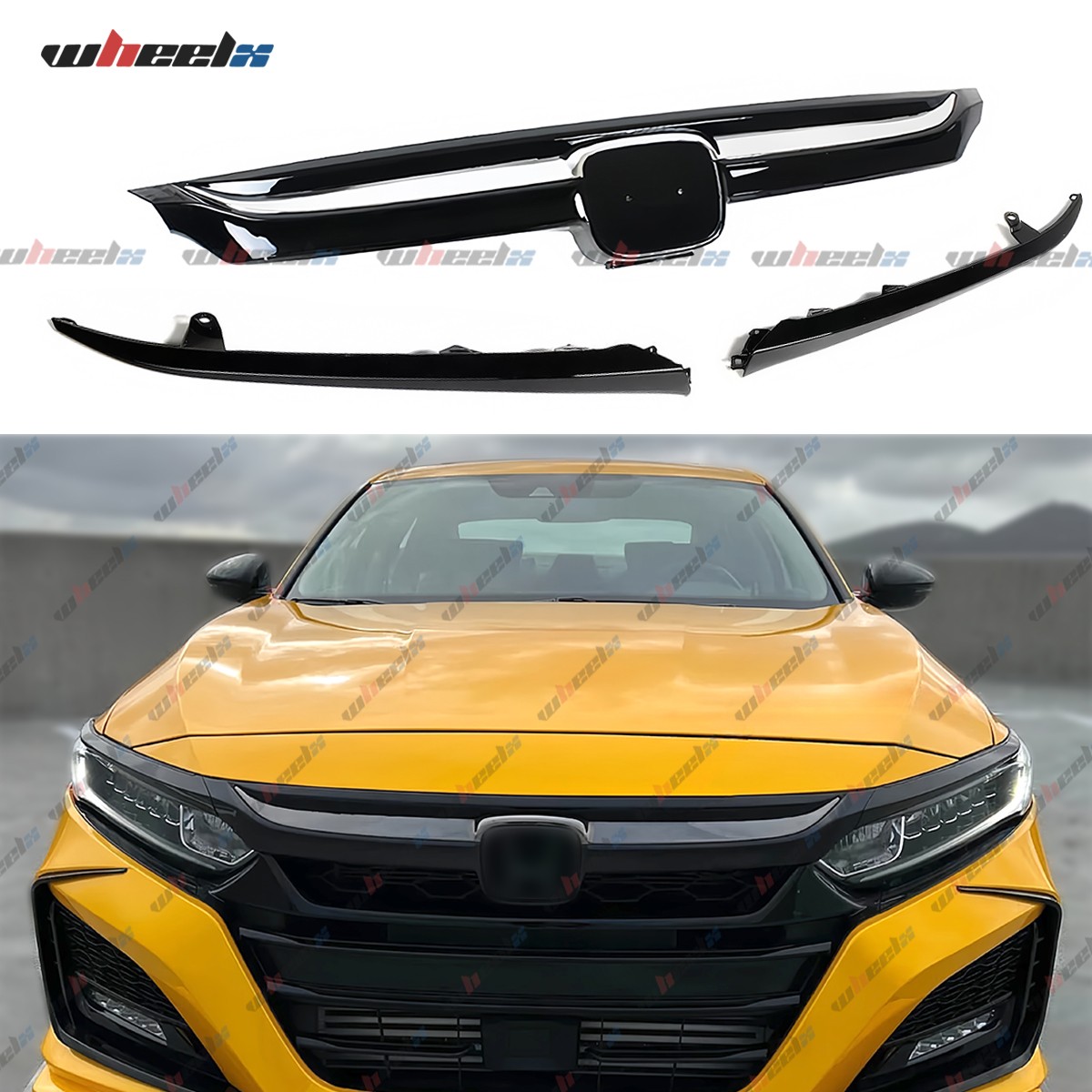 For 2021 2022 Honda Accord 3x Chrome JDM Sport Style Front Grille Grill Replaced