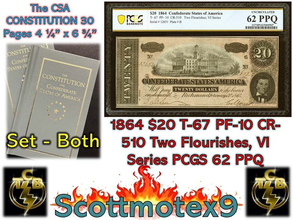 1864 T-67 $20 CSA Currency PF-10, VI Series, PCGS 62 PPQ -PLUS- The BOOK, sc1