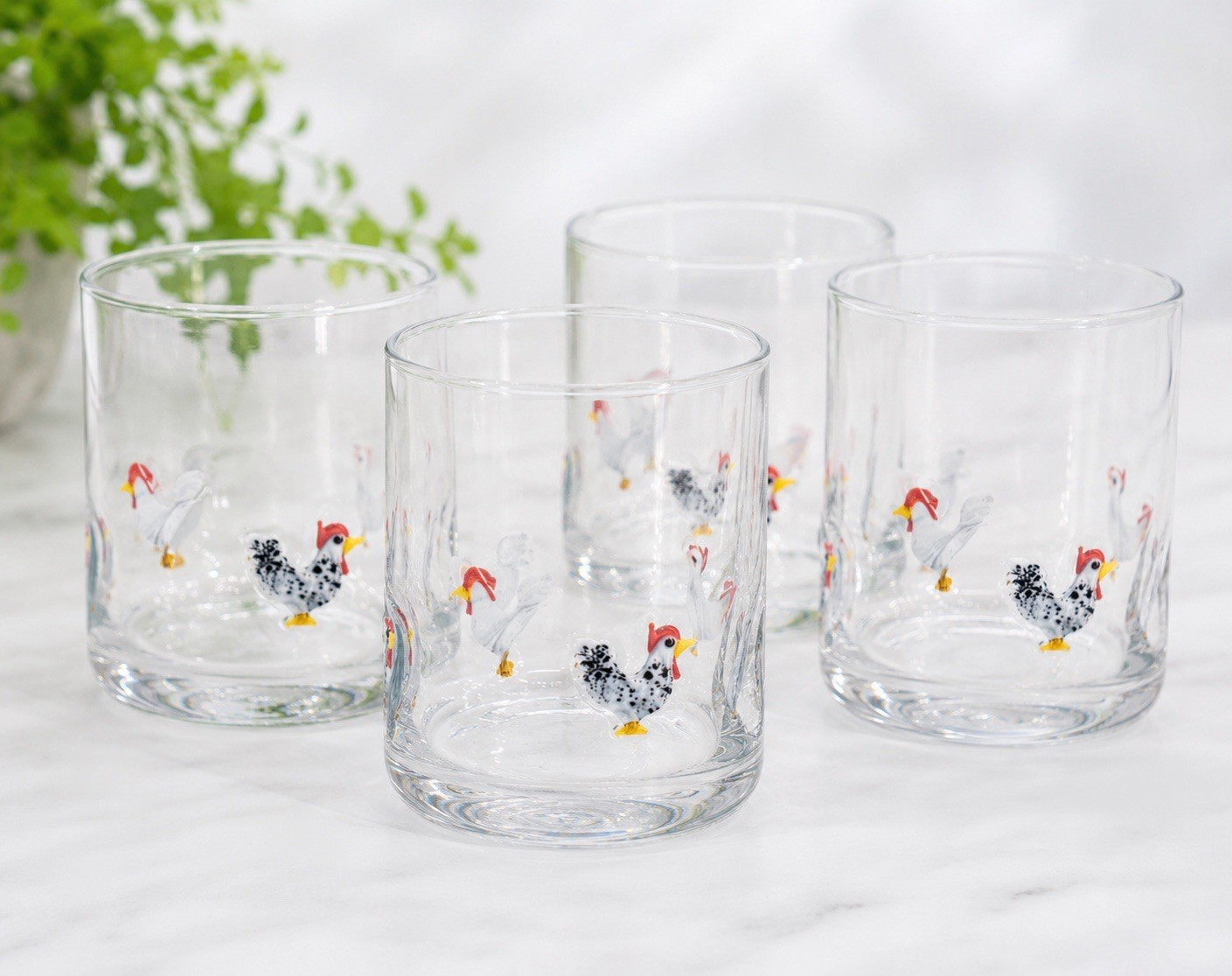 Set Of 4 - Icon Rooster Juice Glasses BRAND NEW Anthropologie Dupe