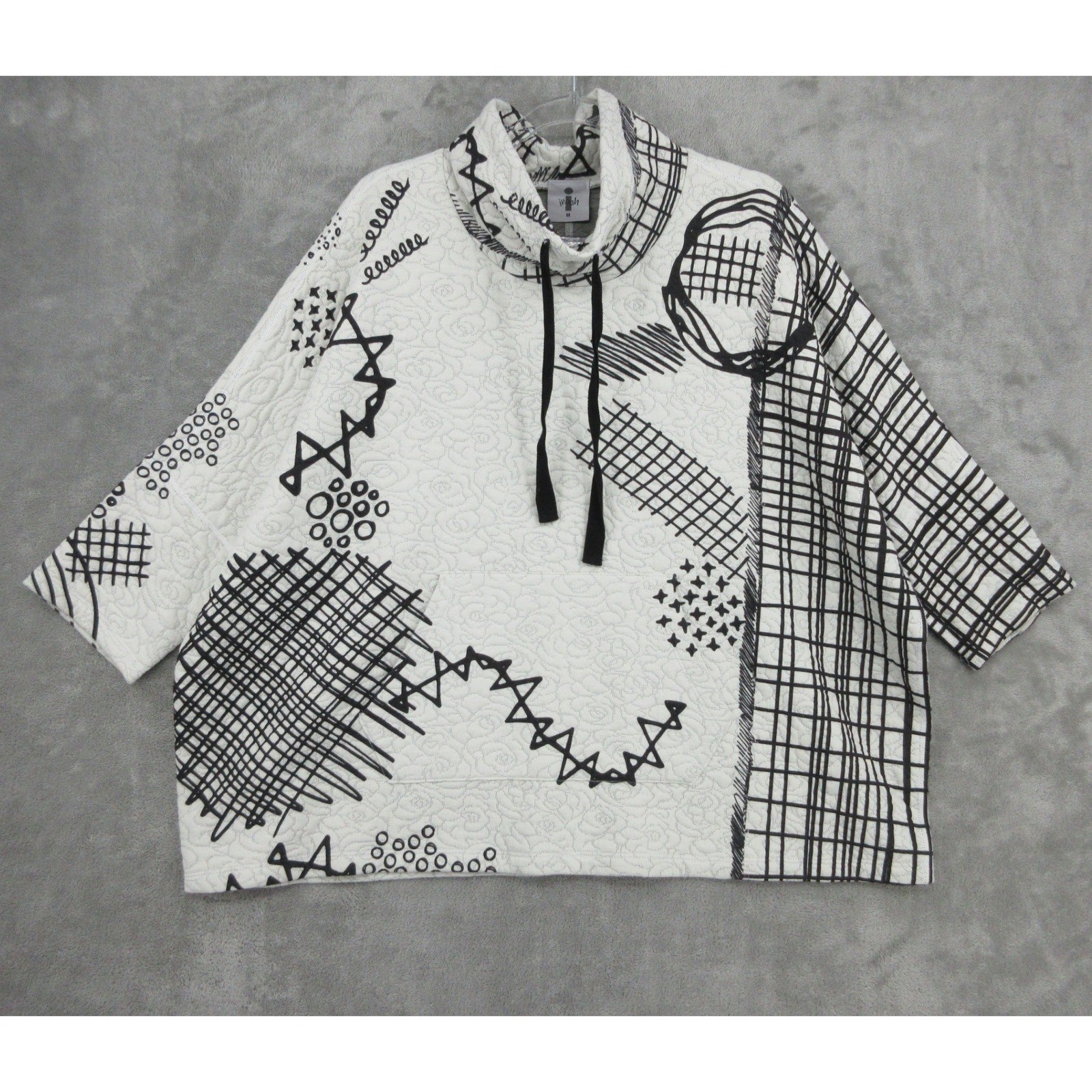 Inoah Top Womens Size M Pullover Quilted Funnel Neck Artsy Boxy Art To Wear Knit