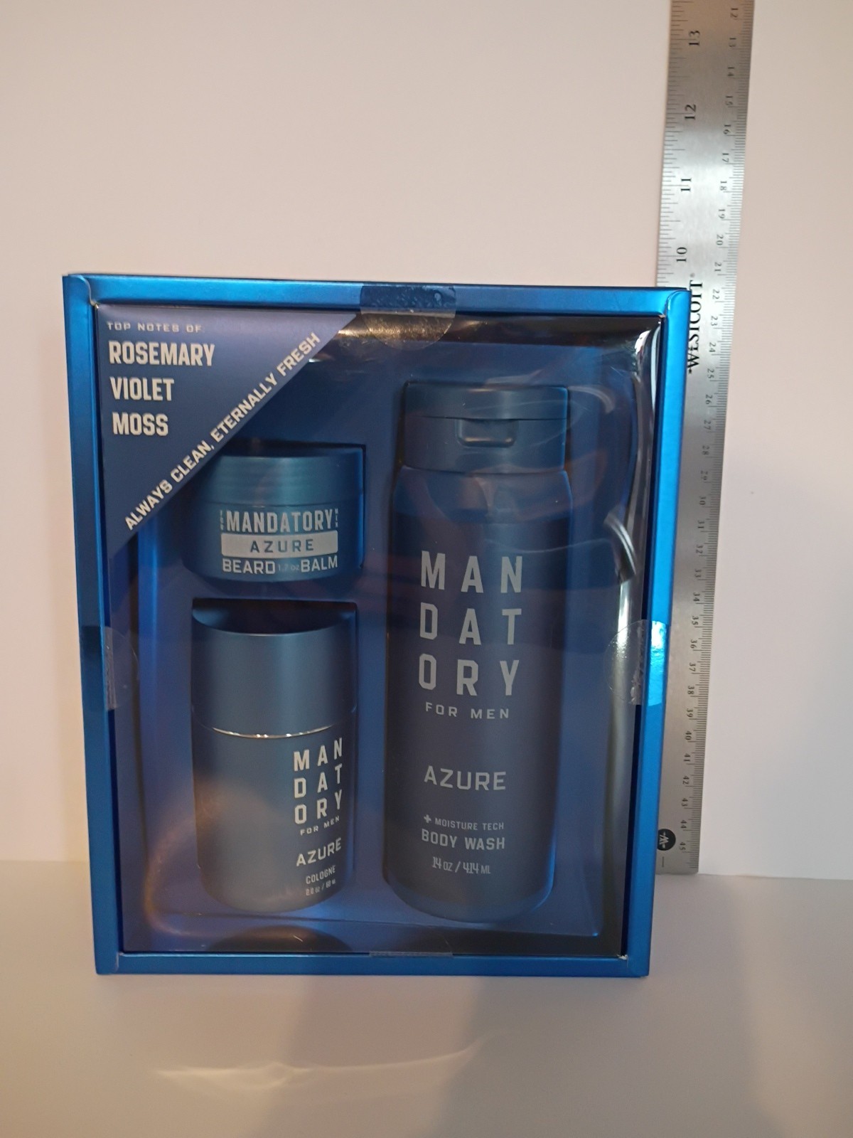 Mandatory Azure Men\'s Grooming Set – Cologne, Body Wash & Beard Balm