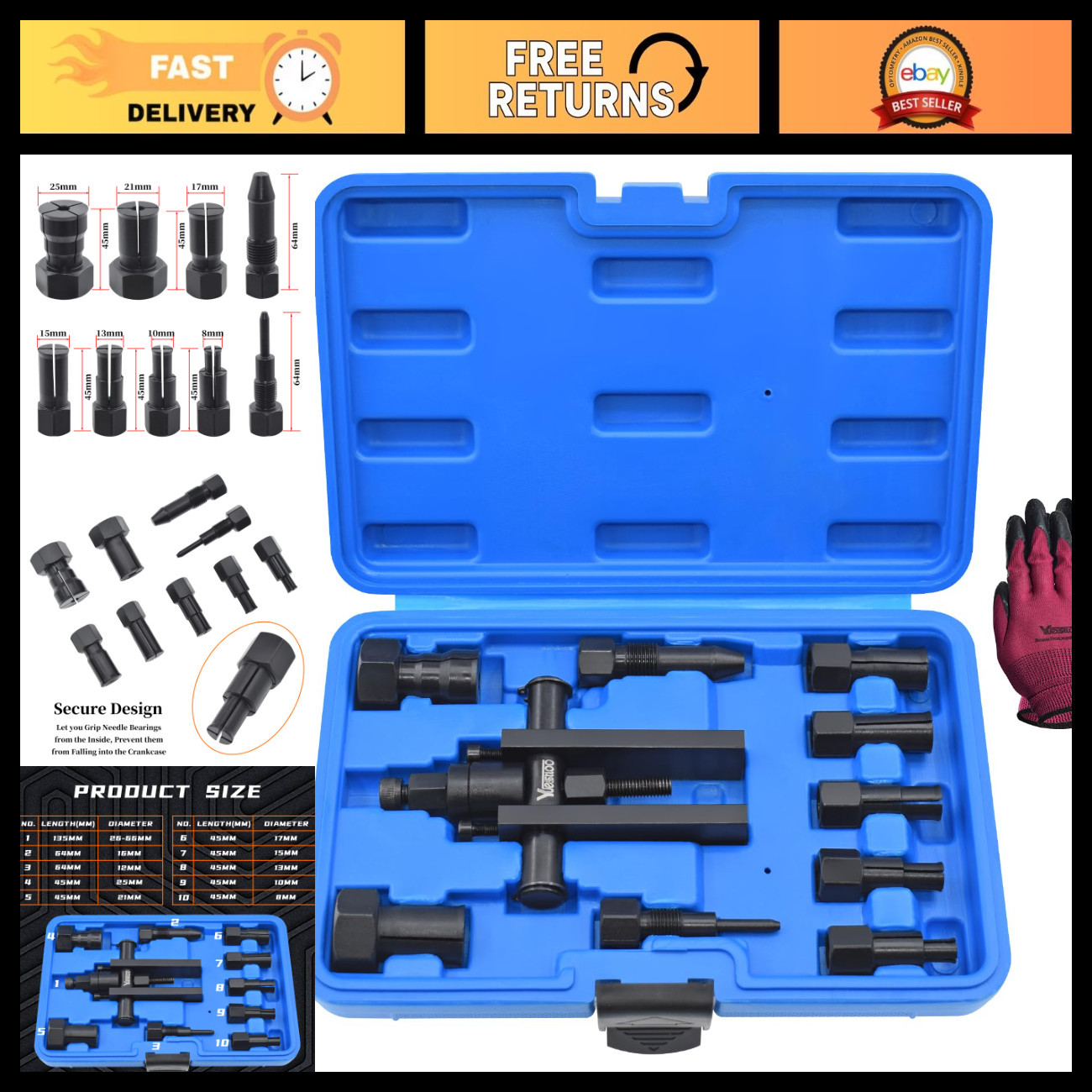 10Pcs Motorcycle Bearing Puller Tool Set for 8-25mm Bearings - Extractor Kit