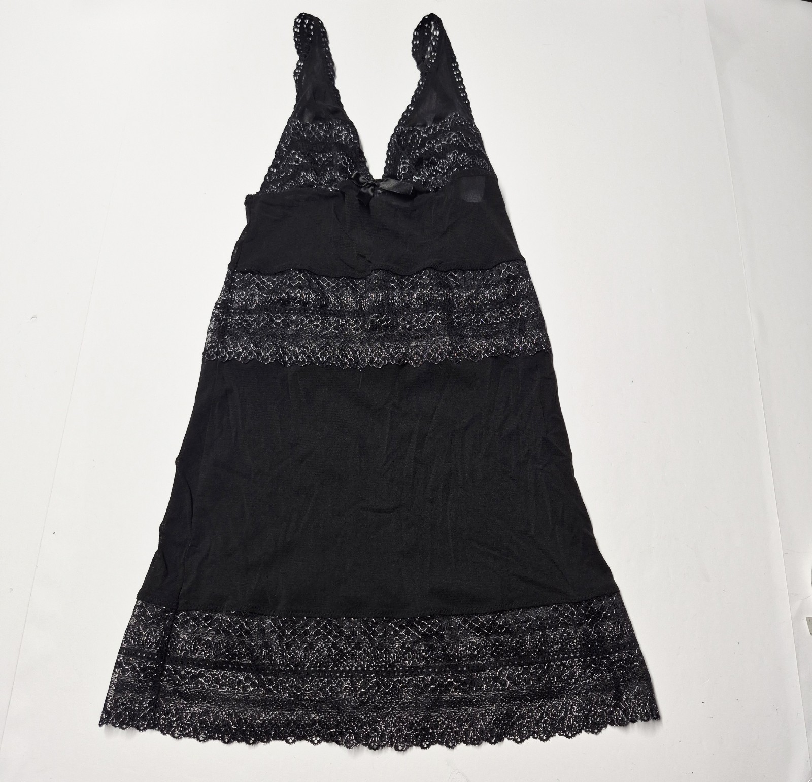 Vtg Y2K Victoria Secret Sexy Little Things Black Metallic Lace Chemise Slip M