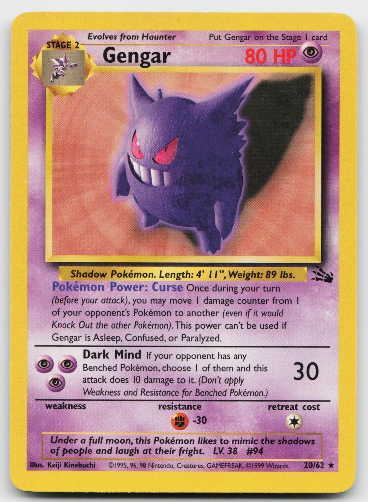 Gengar 20/62 Rare Fossil Pokemon Unlimited Lightly Played