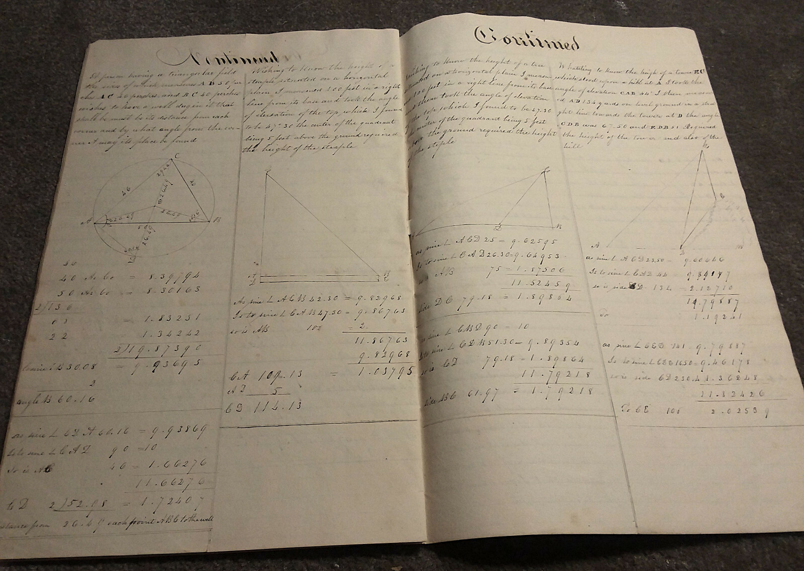 Orig 1837 Collection of Handwritten GEOMETRY PROBLEMS in SURVEYING - 28 pages