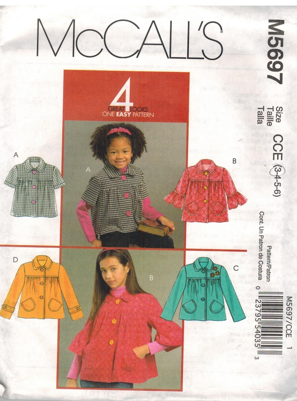 5697 Vintage McCalls Sewing Pattern Girls Loose Fitting Unlined Jackets Easy OOP