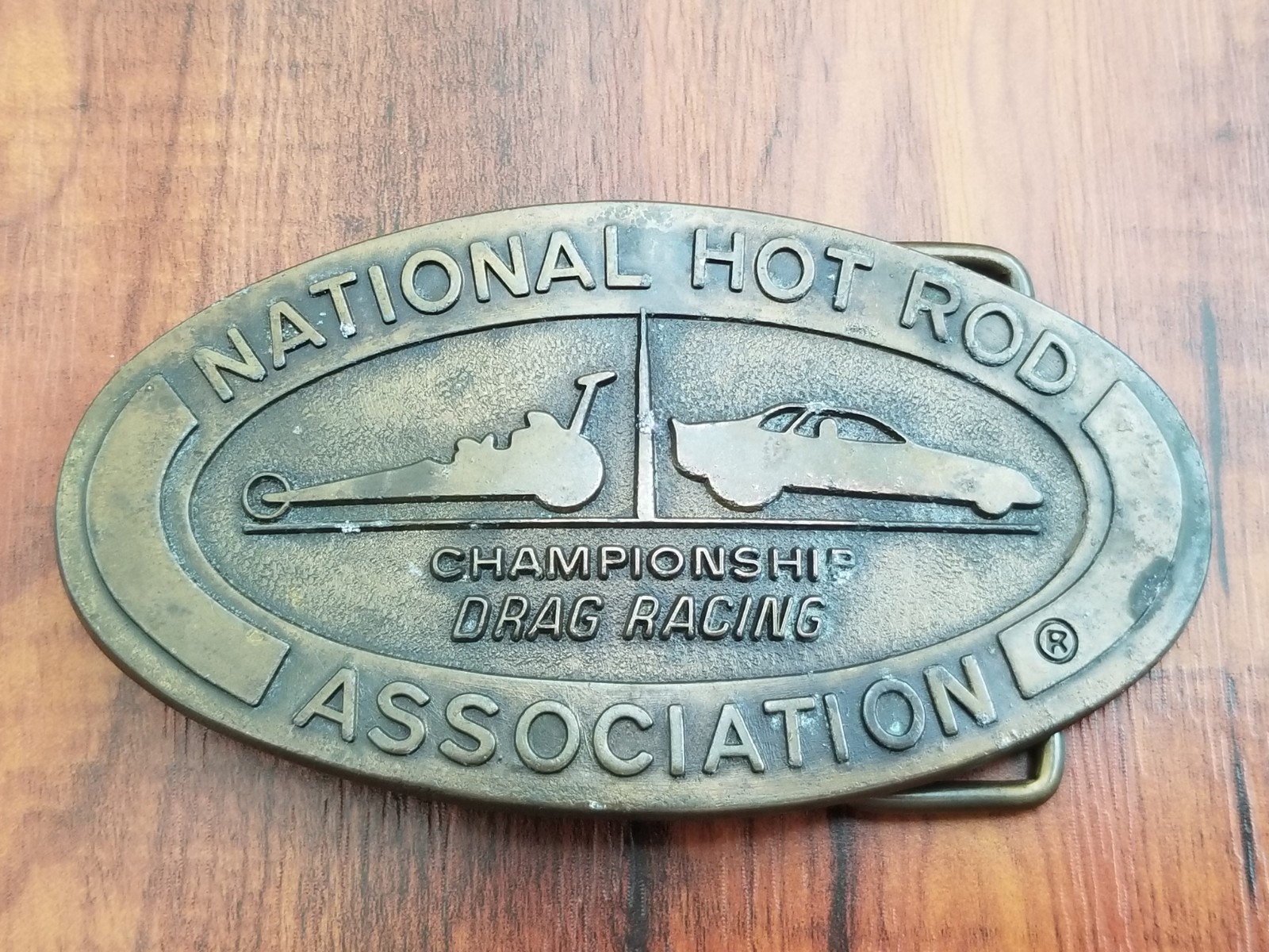 Vintage 1982 NHRA Championship Drag Racing Brass Belt Buckle