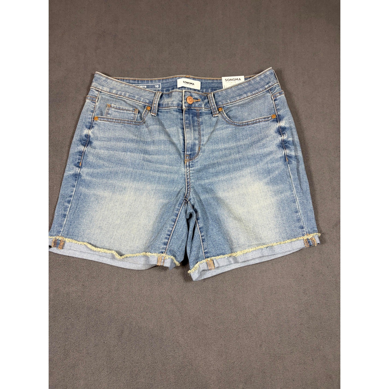 Sonoma Denim Shorts Womens 10 Blue Mid Rise Raw Hem Brand New