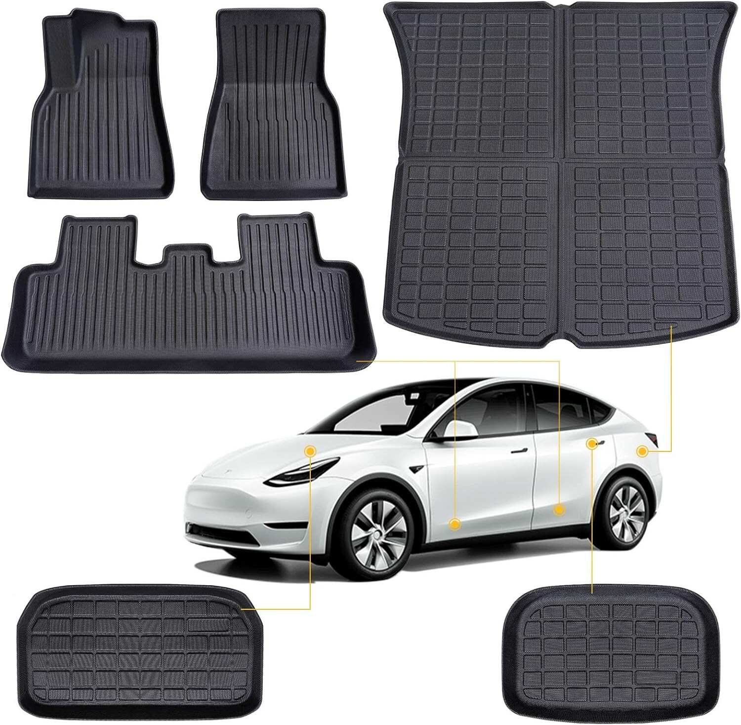TESLA MODEL Y And 3, High Quality  TPE ALL WEATHER 6 PCS. FLOOR MATS 3D DESIGN