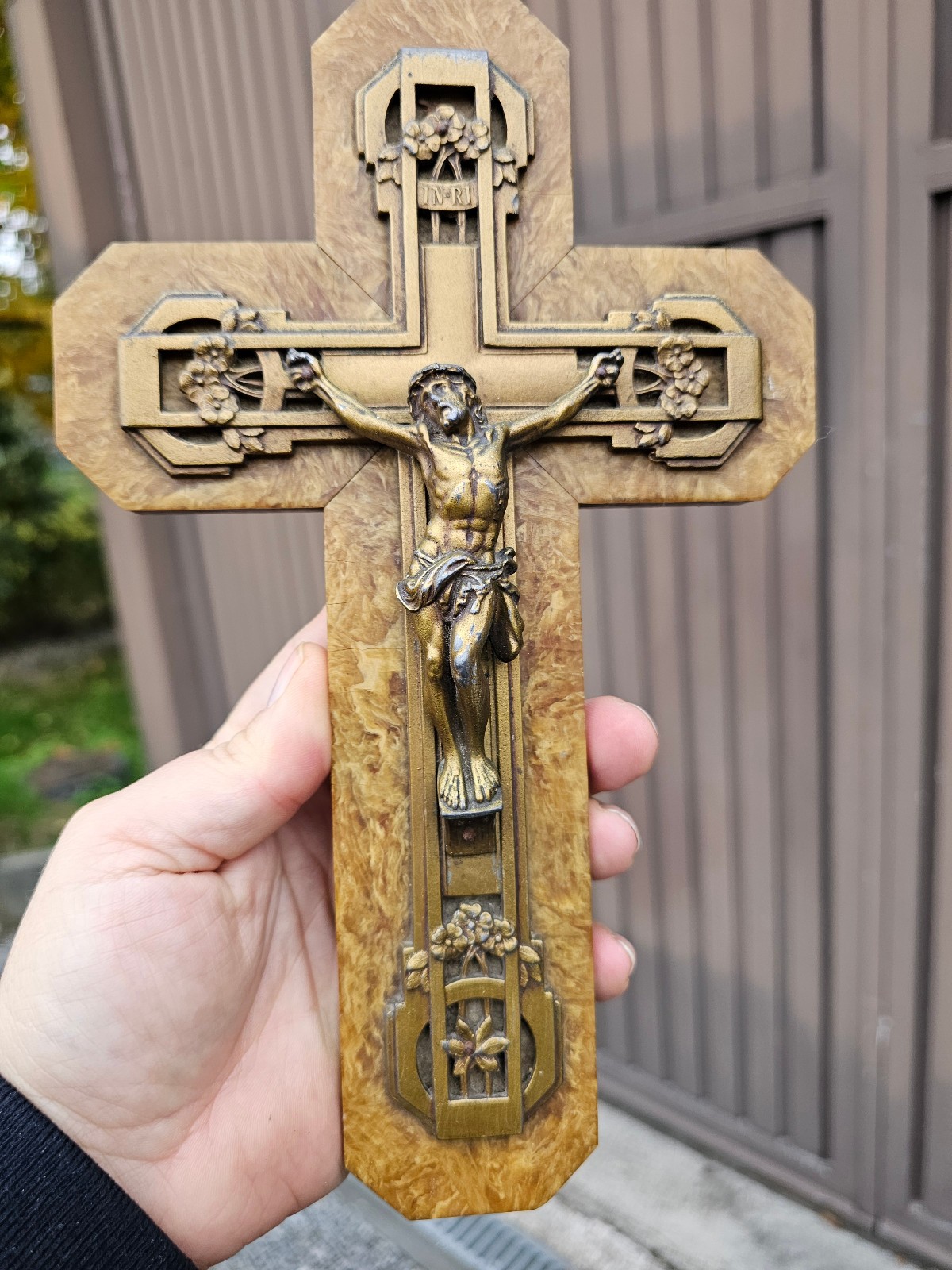 vintage Metal wood crucifix wall religious
