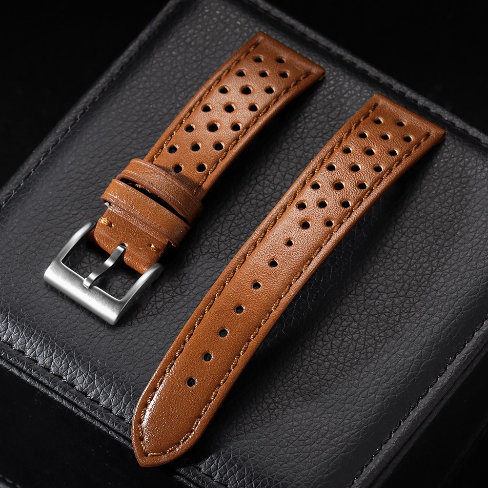 Vintage 70\'s Perforated Leather Rally Watch Band Quick Release 18/19/20/22mm