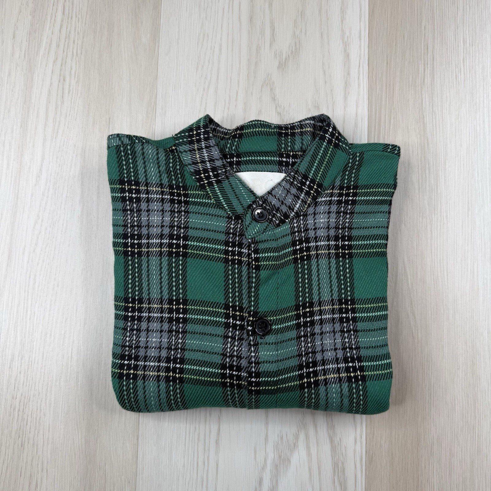 ORO Los Angeles LA Green Plaid Button Down Flannel Long Sleeve Blade Collar Sz M