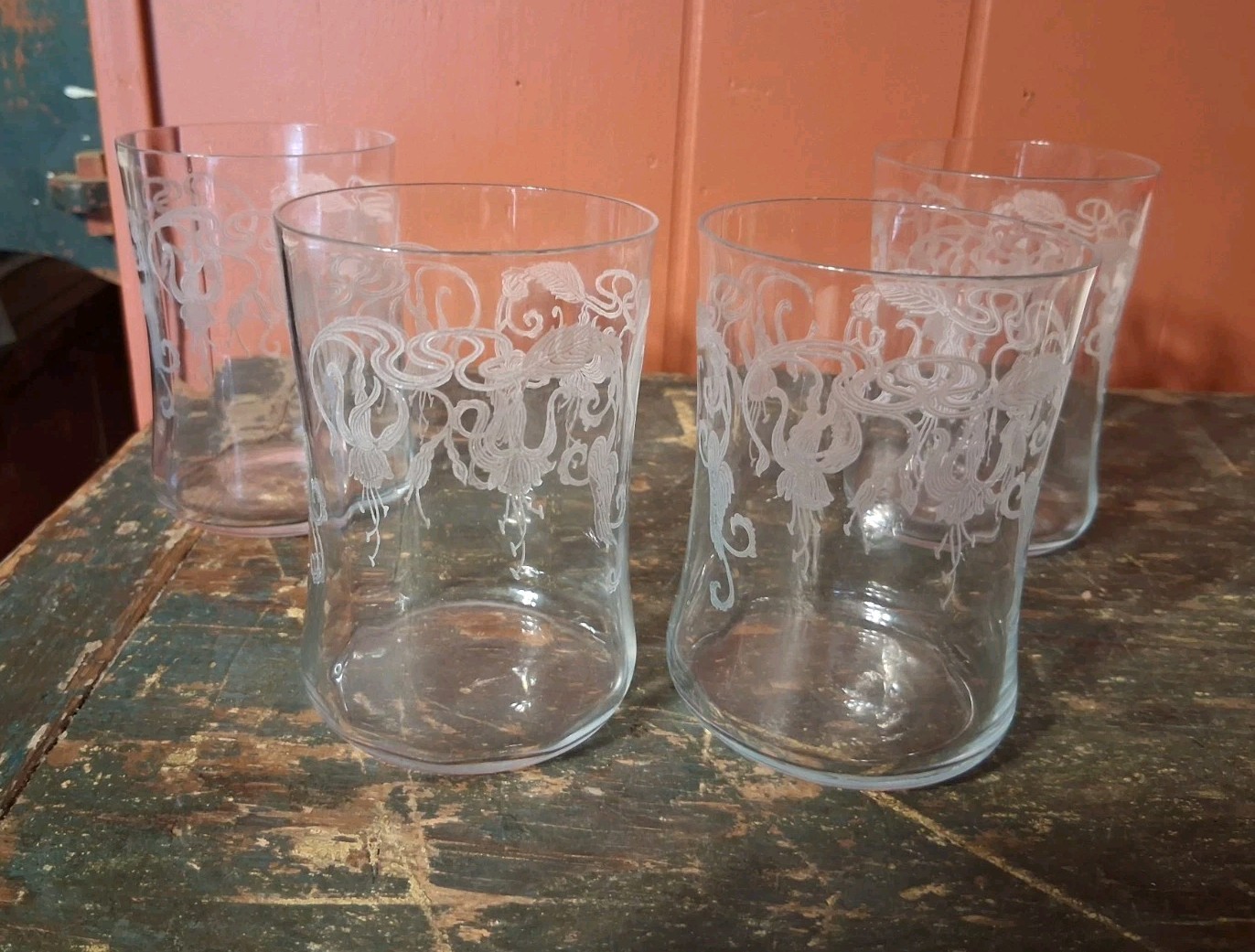 Cambridge Glass Marjorie Antique Art Nouveau Etched Tumblers 4 Ex Fushia Hawaii Cambridge Glass Marjorie Antique Art Nouveau Etched Tumblers 4 Ex Fushia Hawaii