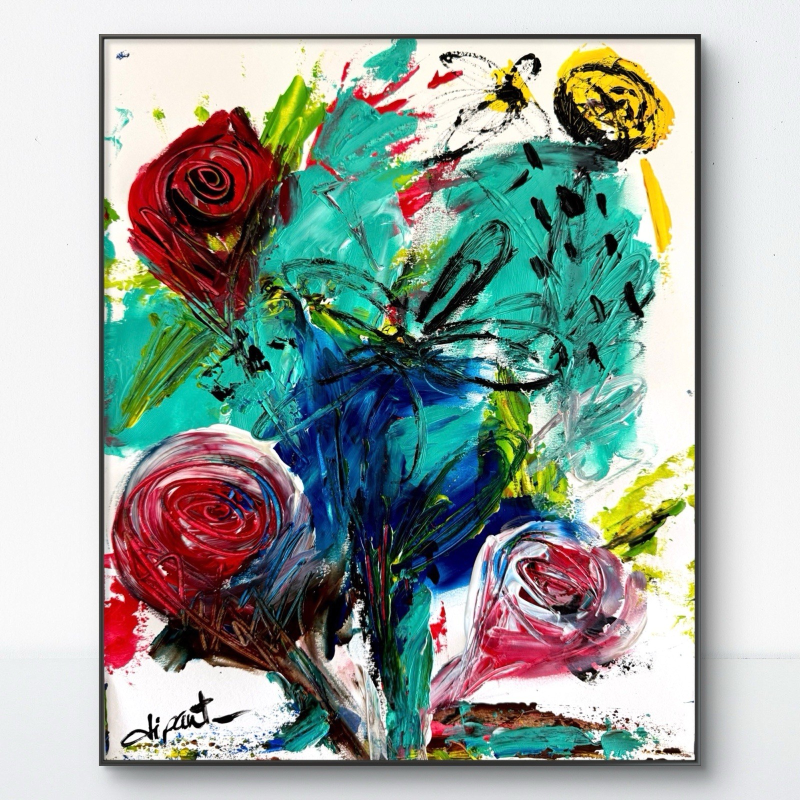 Floral Abstract 11x14 Original Signed Decor Expressionist Fine Art Signed Paper