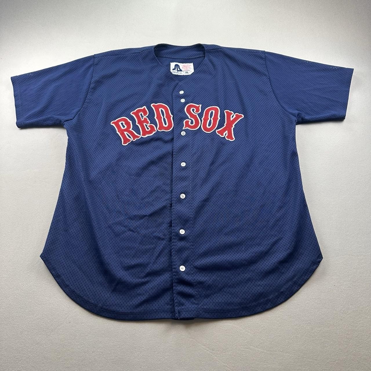 Vintage Boston Red Sox Jersey Mens XL Navy Blue MLB Baseball Button Made USA 90s