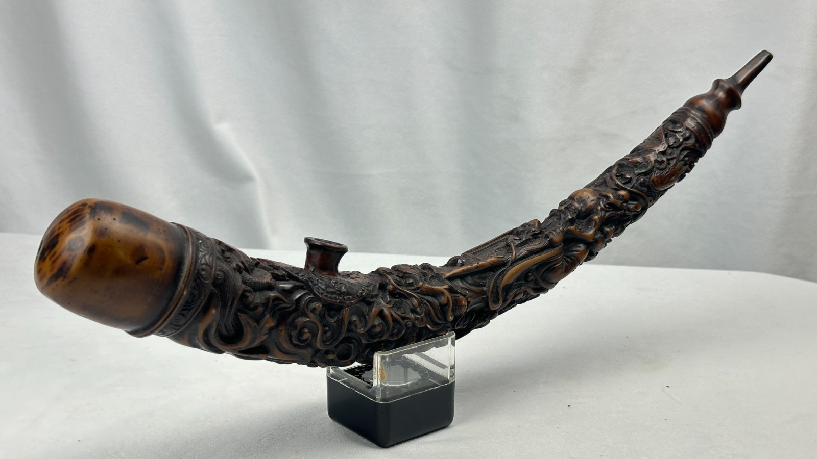 Vintage Chinese Faux Horn Dragon Pipe Sculptural Resin Asian Decor Large 19