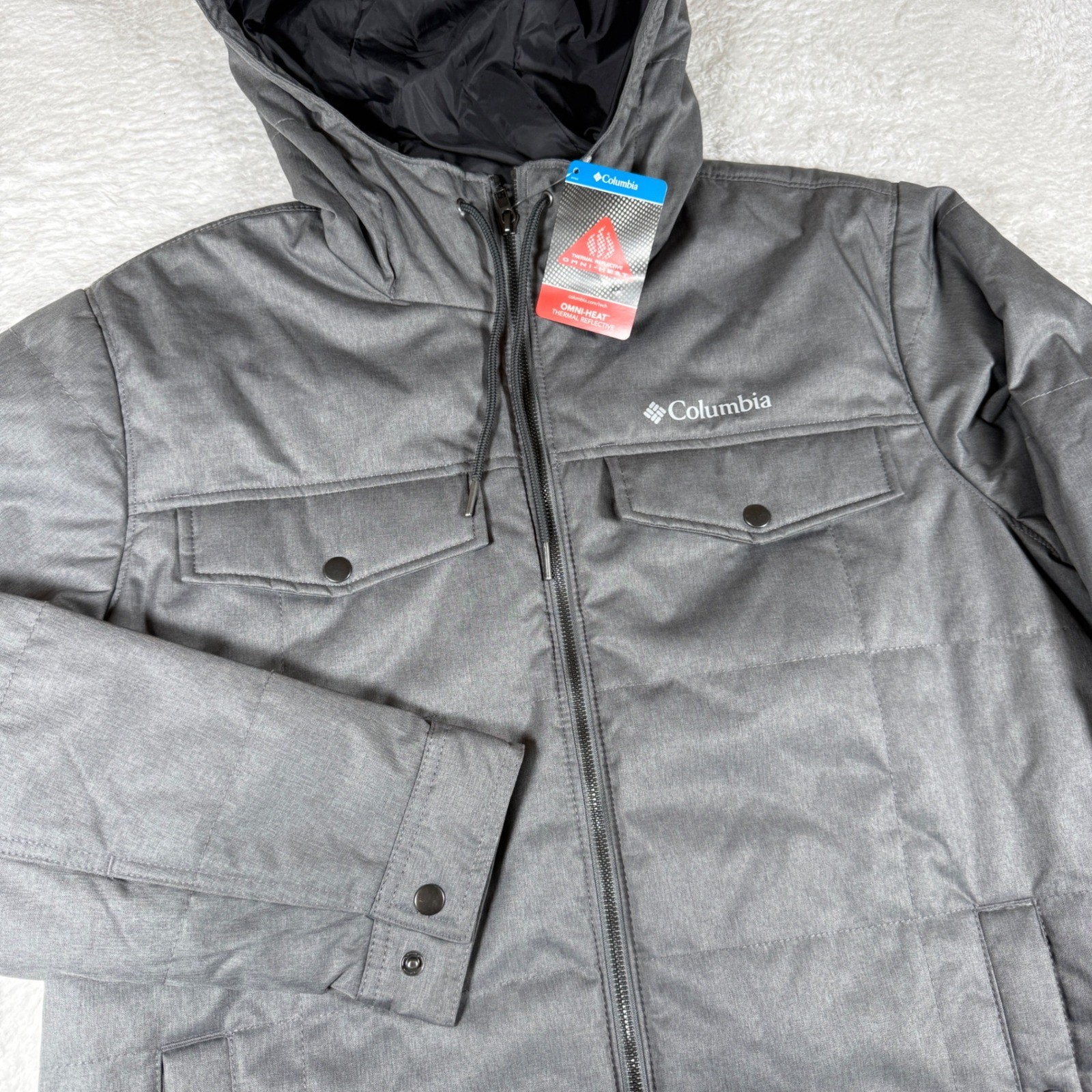 Columbia Montague Falls II Mens L/G Grey Nylon Insulated Omni-Heat Hooded Jacket