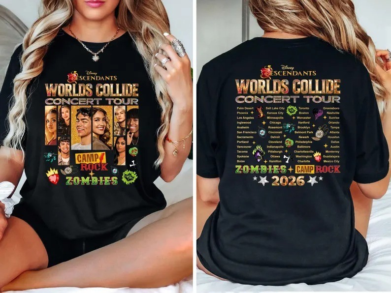 HOT TOUR Descendants Zombies Camp Rock Worlds Collide Concert Tour Shirt 2026 HOT TOUR Descendants Zombies Camp Rock Worlds Collide Concert Tour Shirt 2026