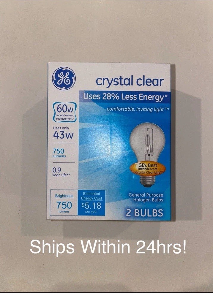 GE Crystal Clear 60W (Uses 43W) A19 Bulbs (2 Bulbs) GE Crystal Clear 60W (Uses 43W) A19 Bulbs (2 Bulbs)