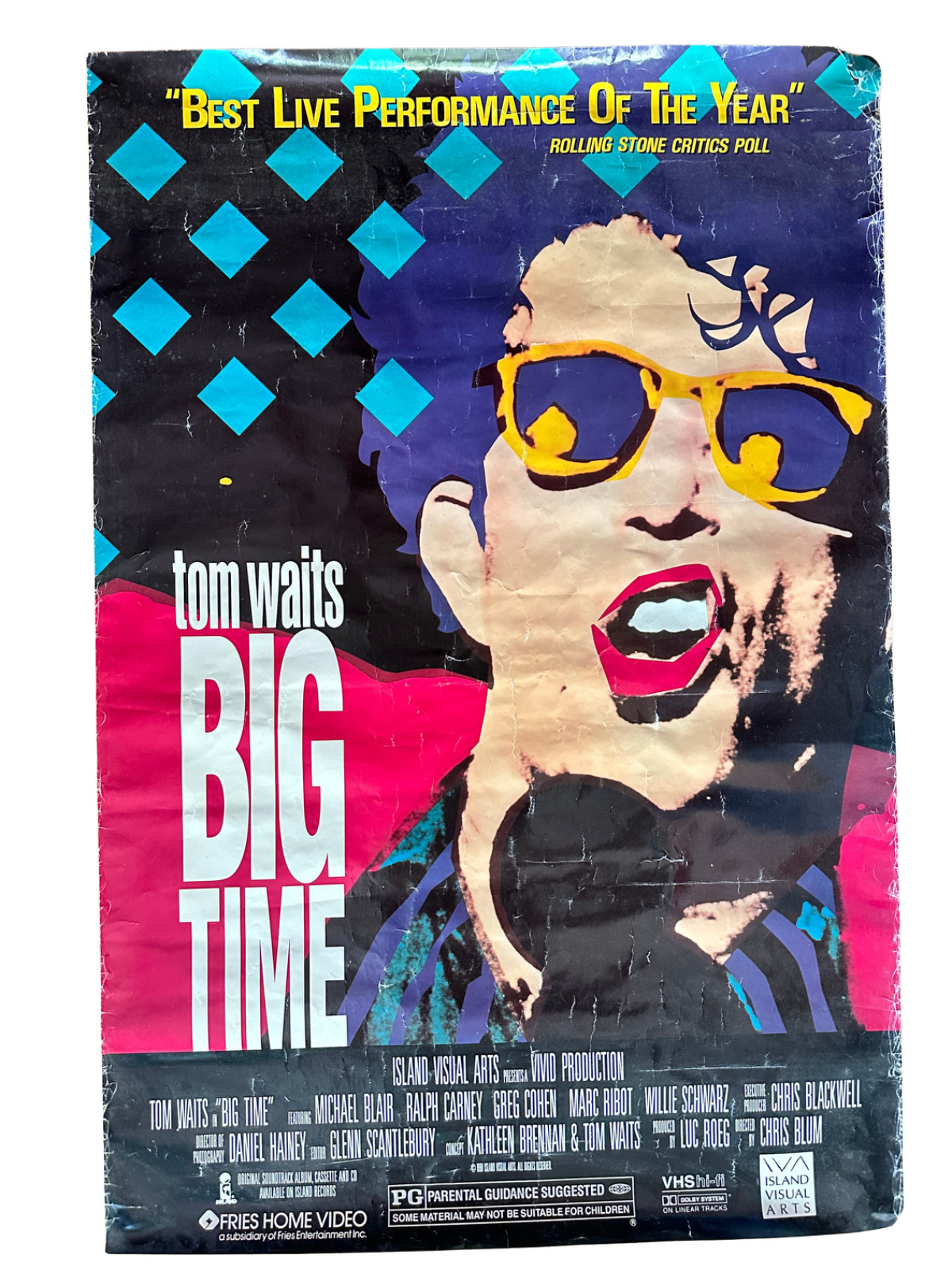 Tom Waits Big Time 1988 Original VHS Promo Poster Fries Home Video Vintage