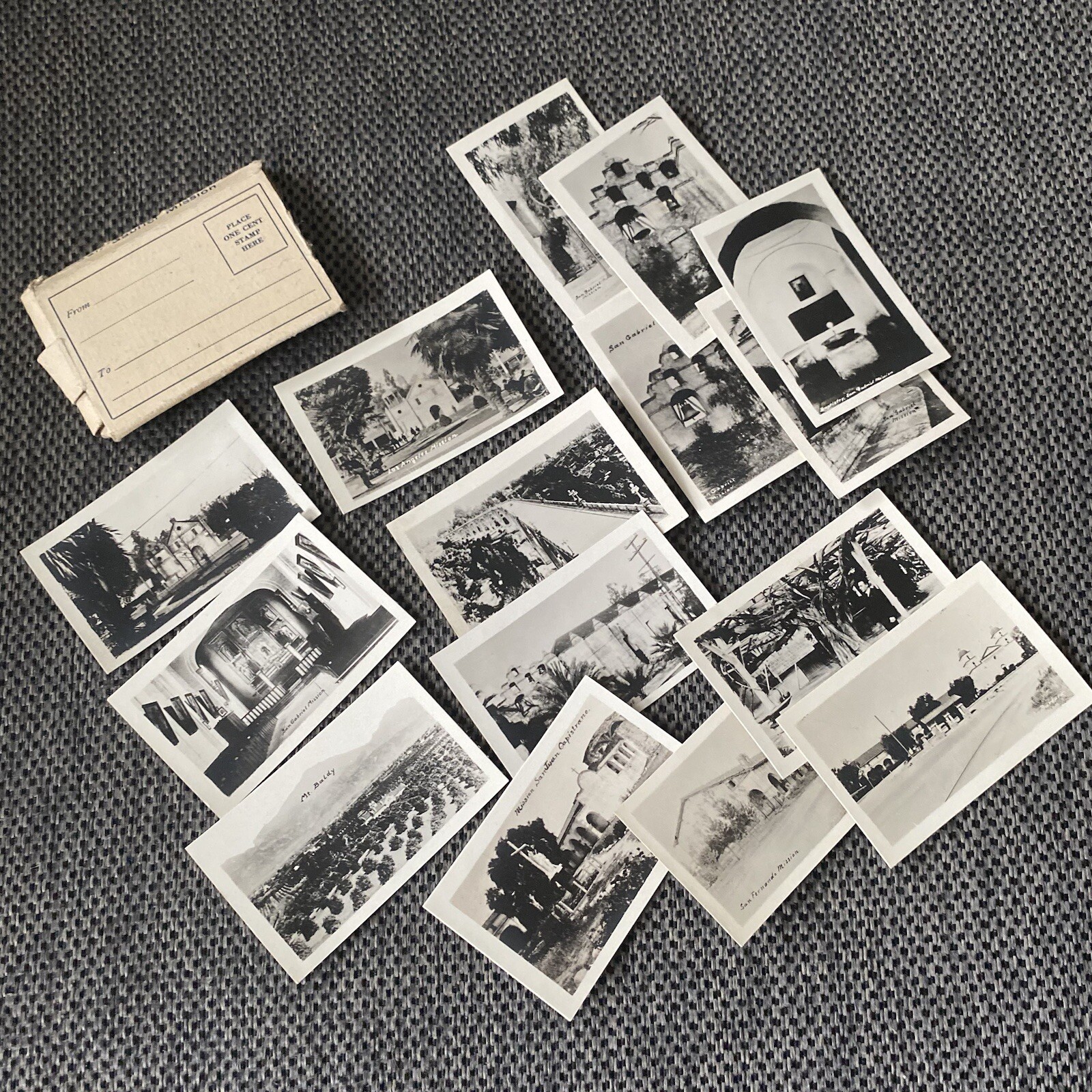 California RPPC Set San Gabriel Mission Photo Postcard In Box 1910-1920’s L.A.